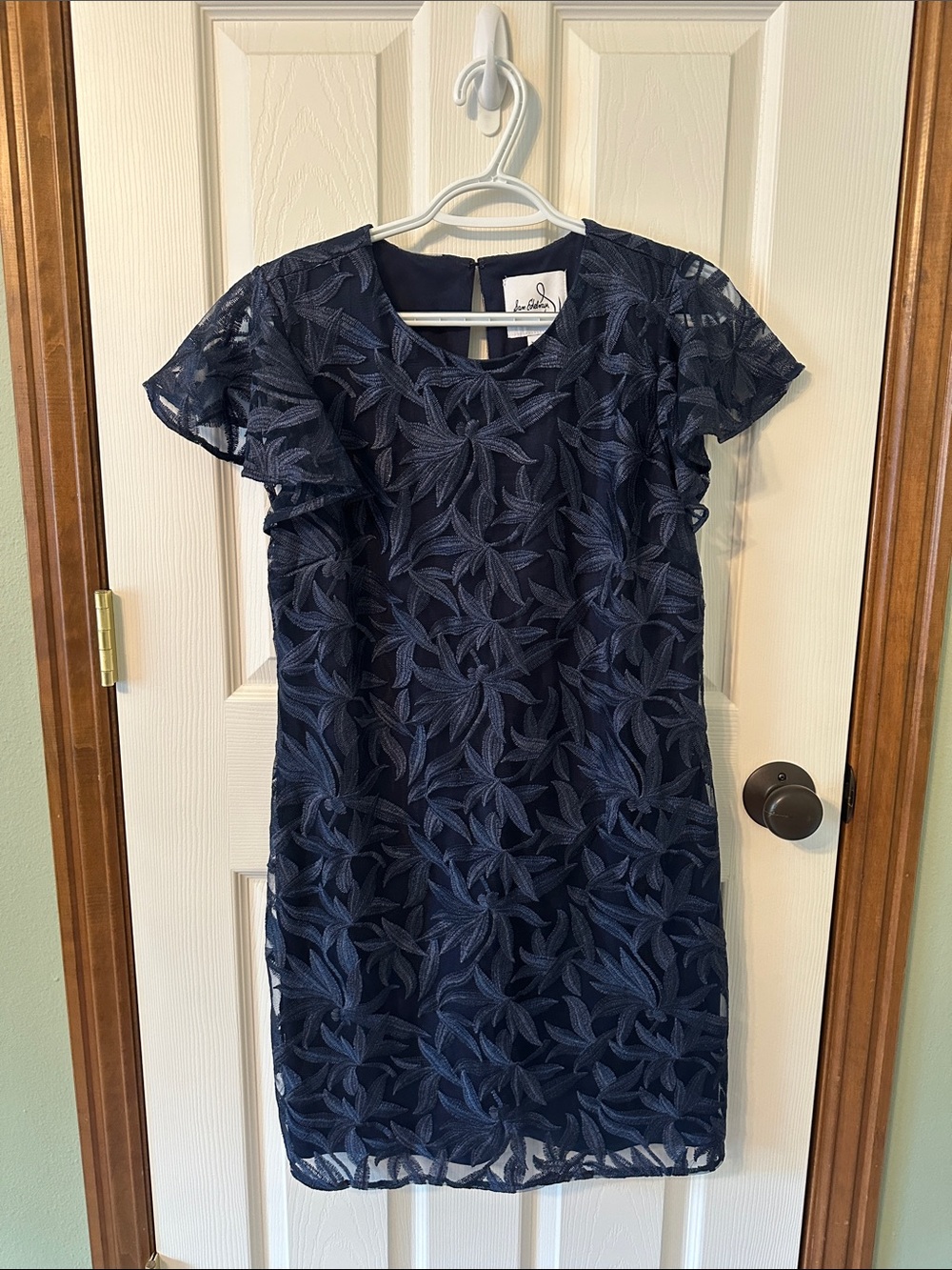 Sam Edelman Navy Floral Lace Flutter Sleeve Mini Dress